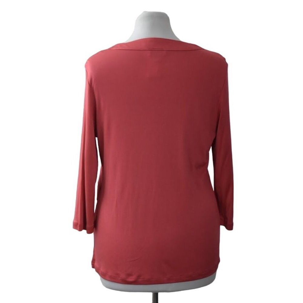 Charter Club Women Silk Top Shirt 1X Apricot Orange Faux Wrap V Neck Balbao I - Picture 3 of 7